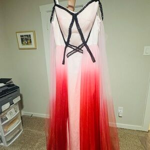 Elegant Red and Pink Ombre Gown